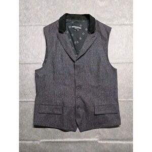 John Varvatos USA Size 52 Wool Blend Black Goat Skin Gray Men's Vest Back Buckle